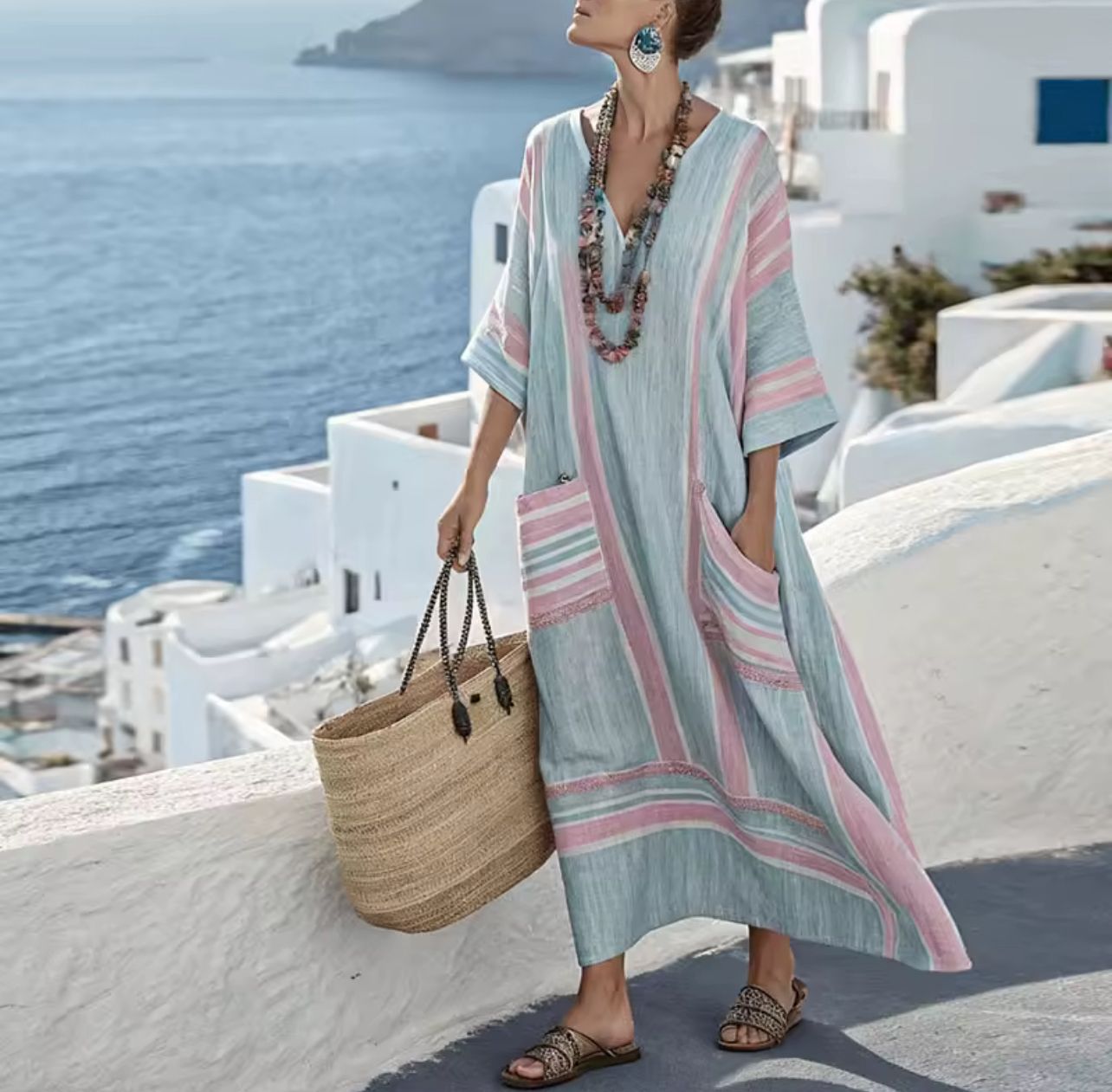 M&H | Loose Dress with Striped Pockets