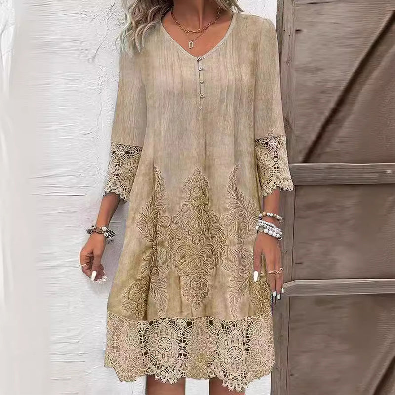 Maya | V-Neck Embroidered Midi Dress