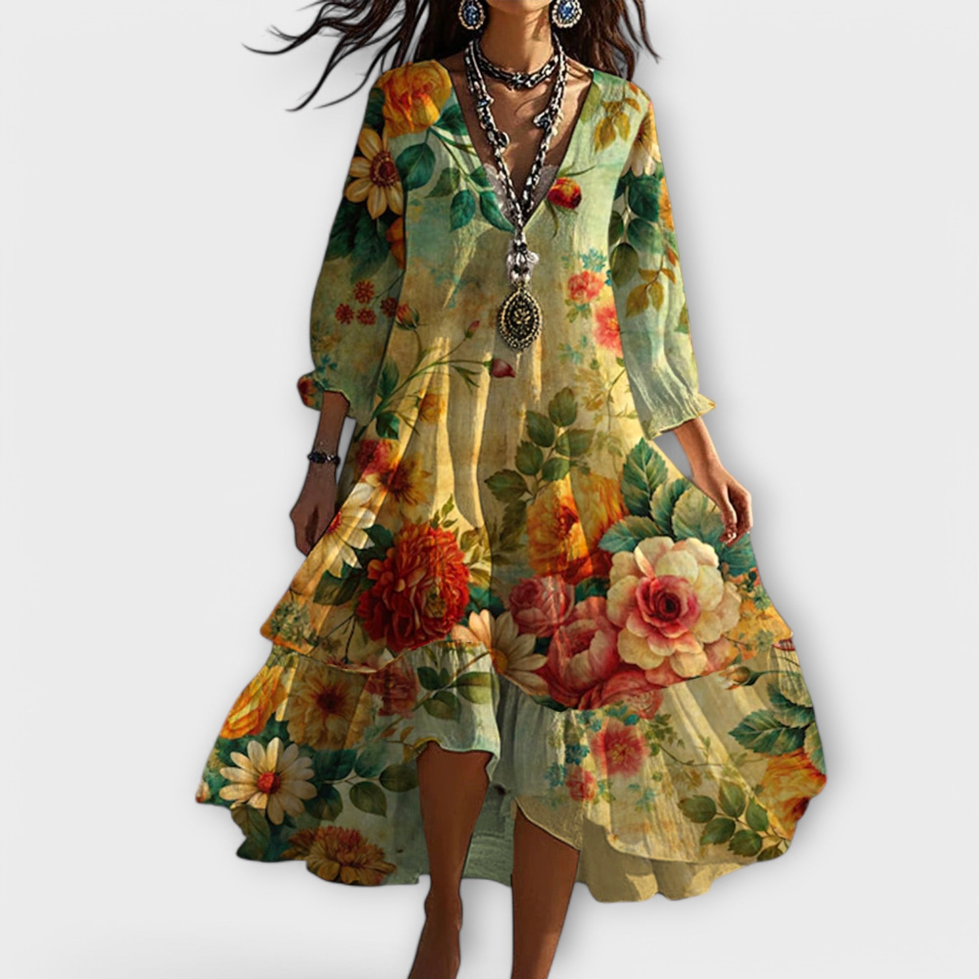 Sarah | V-Neck Floral Midi Dress