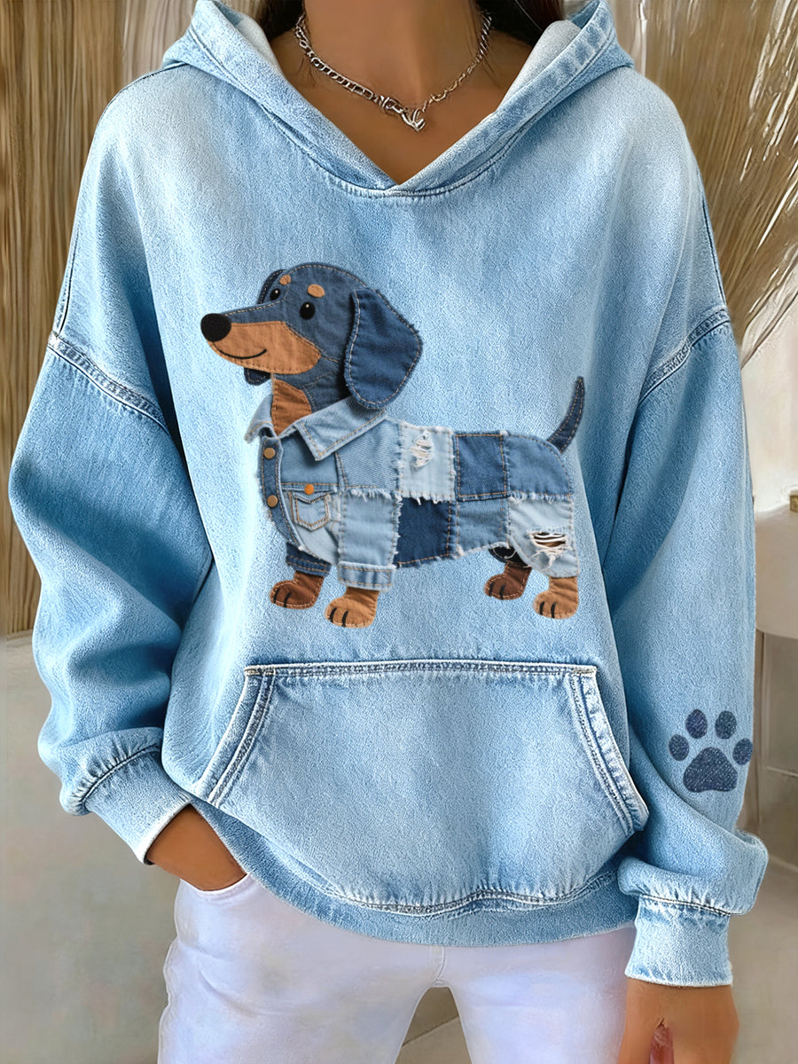 Elmont | Denim Dog Hoodie with Patch for Dachshunds