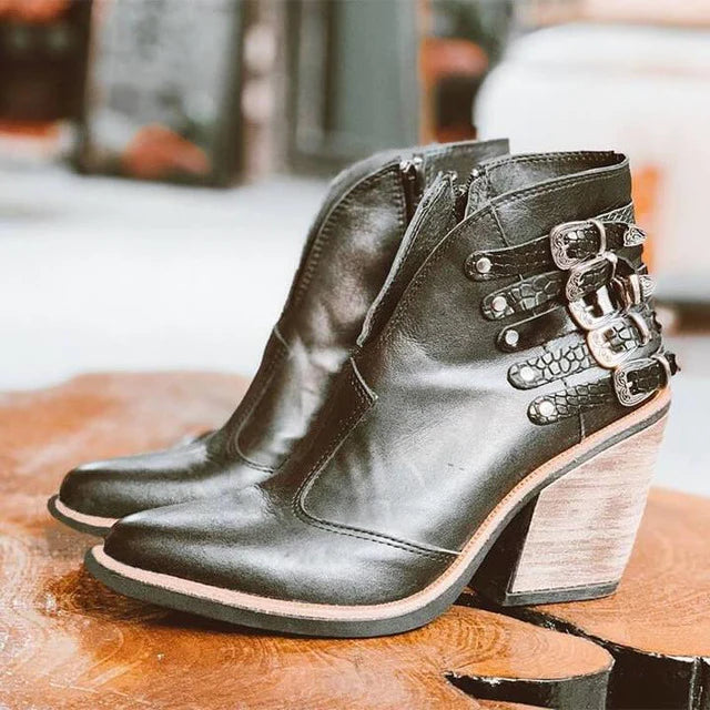 Elmont | Block Heel Ankle Boot with Triple Buckles