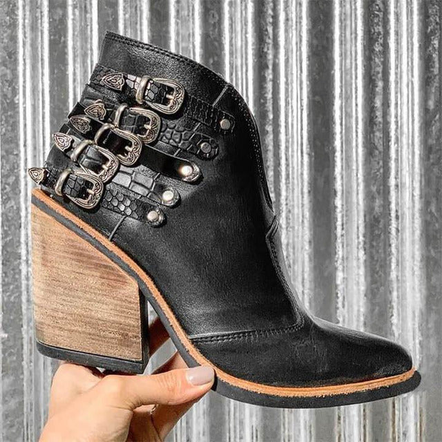 Elmont | Block Heel Ankle Boot with Triple Buckles