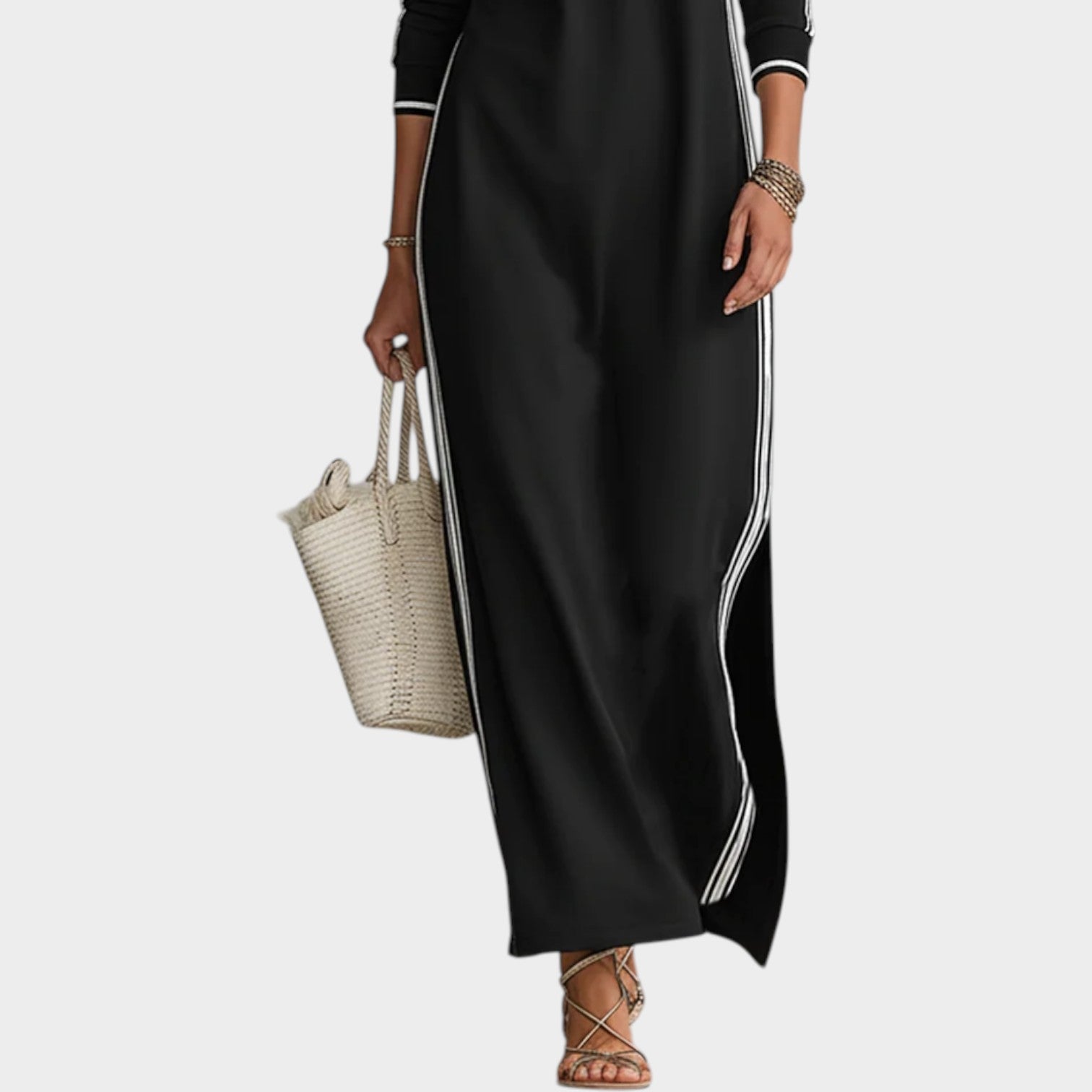 Harper | Long-Sleeve Maxi Dress with Stand Collar and Button Placket