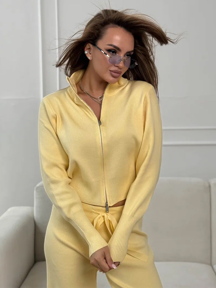 Elmont | Knit Two-Piece Set with Zip Jacket and Drawstring Wide-Leg Pants