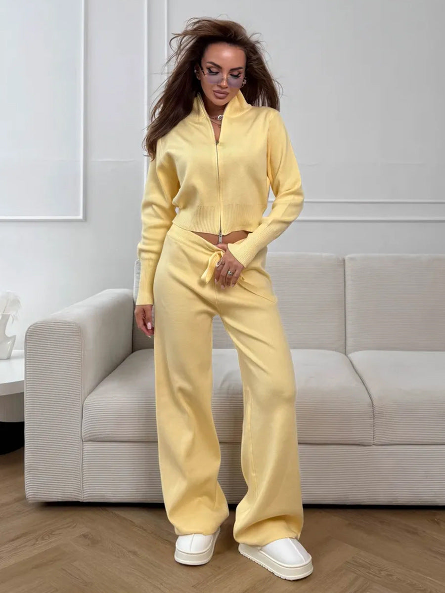 Elmont | Knit Two-Piece Set with Zip Jacket and Drawstring Wide-Leg Pants